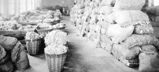 Magatzem de llanes i paques de llanes pentinades, posiblement a SA Cuadras y Prim (1920). Autor: Francesc Casañas/AHS