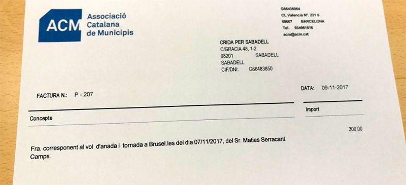 Foto portada: la factura del viatge de Serracant a Brussel·les. Autor: @crida via Twitter. 