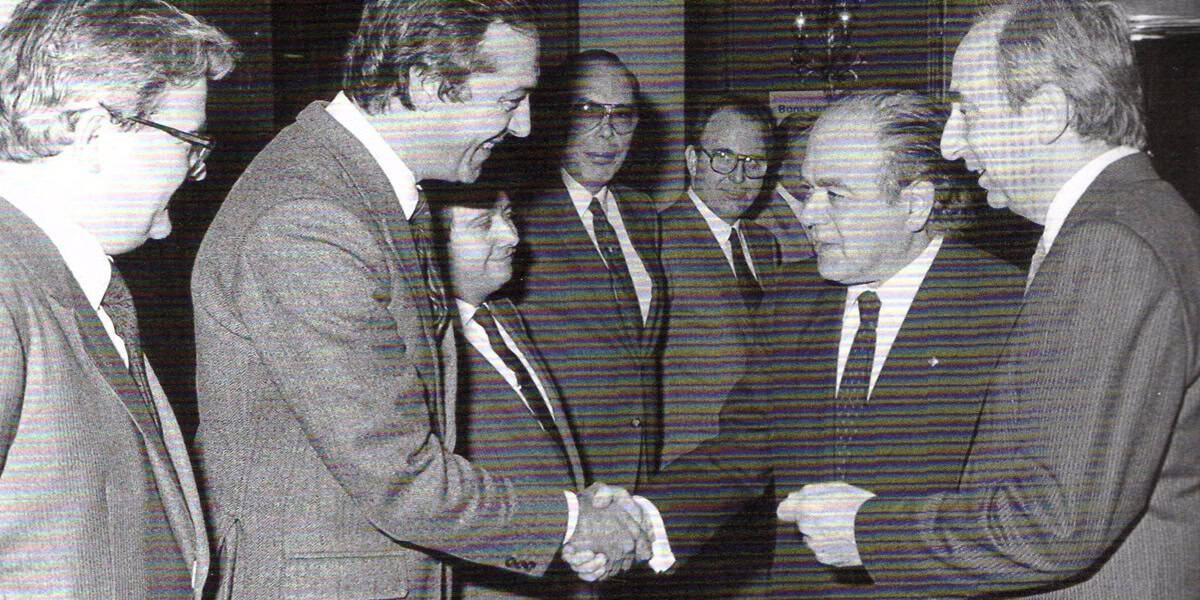 Jordi Pujol, amb Ramon Gabarró (a la seva dreta), durant els actes del 125è aniversari de la Caixa de Sabadell. Foto: Lluís Brunet.