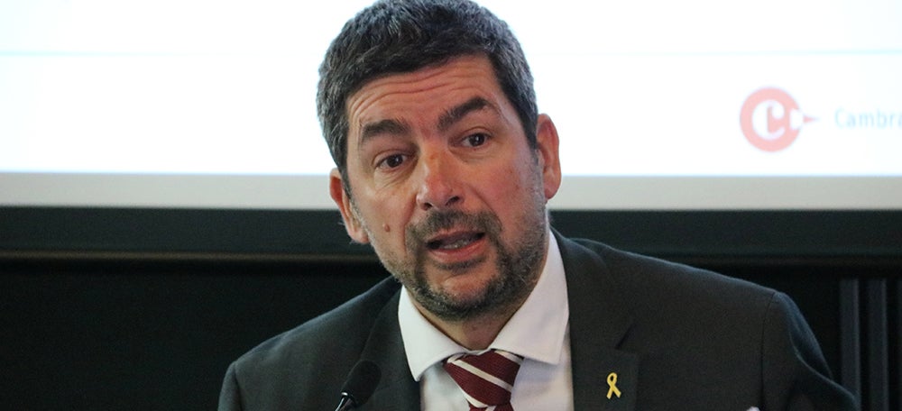 Pla curt del president de la Cambra de Barcelona, Joan Canadell. Imatge del 3 de març de 2020. (Horitzontal)