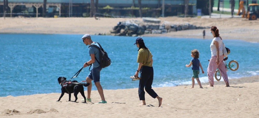 Banyistes a les platges de Barcelona el 20 de maig del 2020. (Horitzontal)