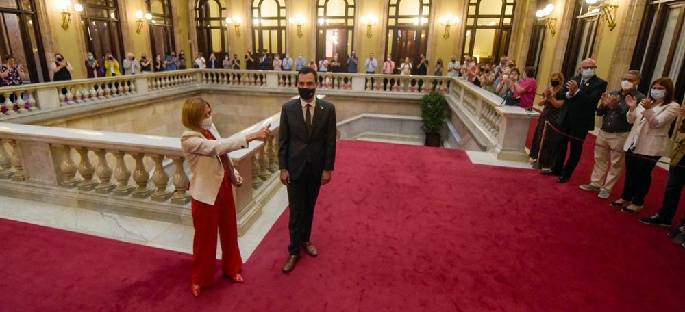 Foto portada: l'expresidenta del Parlament, Carme Forcadell, i l'actual president de la cambra, Roger Torrent. Autor: @erc via Twitter. 