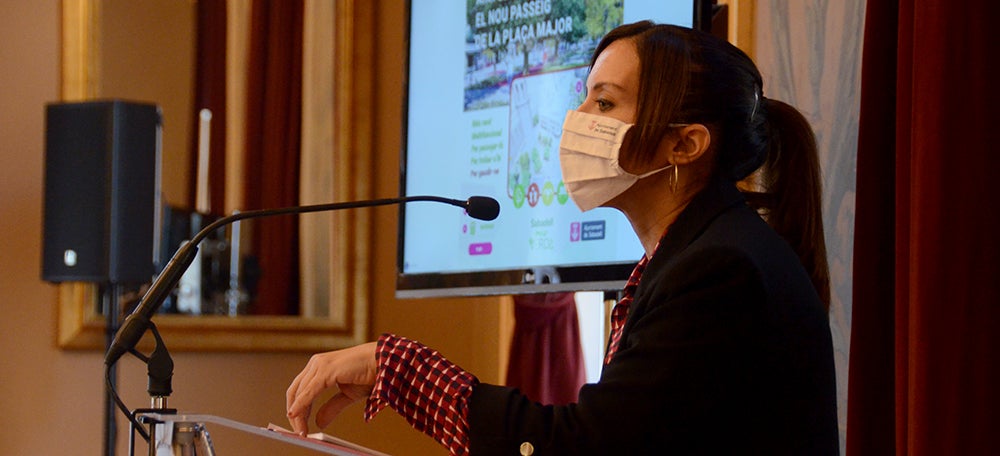 Un moment de la roda de premsa, a la plaça Sant Roc. Autora: Alba Garcia.