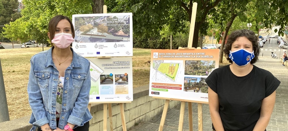 Marta Farrés i Marta Morell en la presentació del nou camí escolar per a l'Escola Pau Casals. Autora: J. Ramon