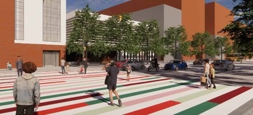 Foto portada: simulació del nou pas de vianants davant l'escola Mare de Déu de la Salut, a la Gran Via. Autor: Ajuntament. 