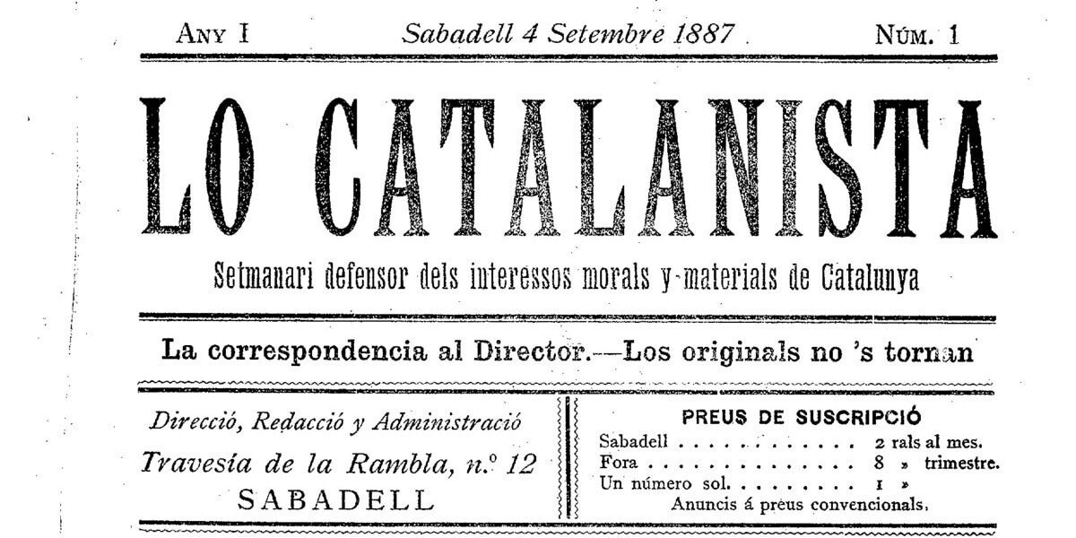 Fragment de la primera portada de 'Lo Catalanista'. Font: ARCA