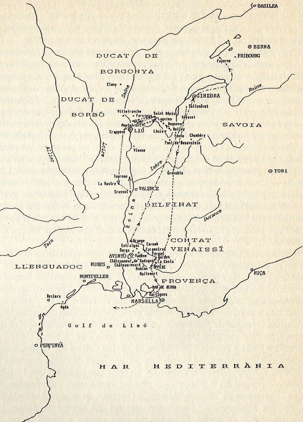 Itinerari de Margarit Esmenard al servei del Papa Luna. Font- Miquel Forrellad i Solà.