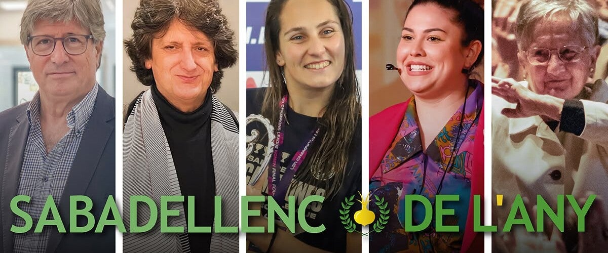 D'esquerra a dreta, el director de l'I3PT Lluis Blanch, el compositor i guitarrista Juan Manuel Cañizares, la waterpolista Judith Forca, la 'influencer' Mara Jiménez i la psicòloga i pedagoga Joaquima Júdez.