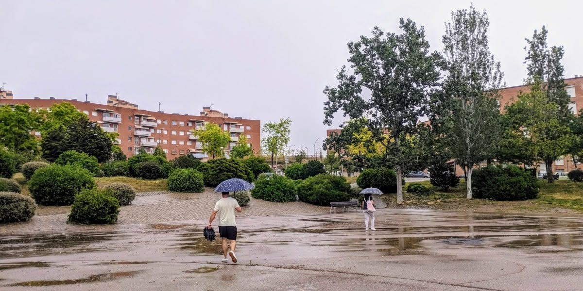 Pluja intensa al Parc de les Aigües de Can Llong l'1 de juliol de 2024. Autor: J.d.A.