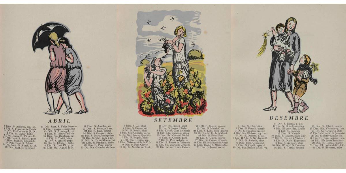 Foto portada: pàgines corresponents a l'abril, setembre i desembre de l'Almanac de 1925. 