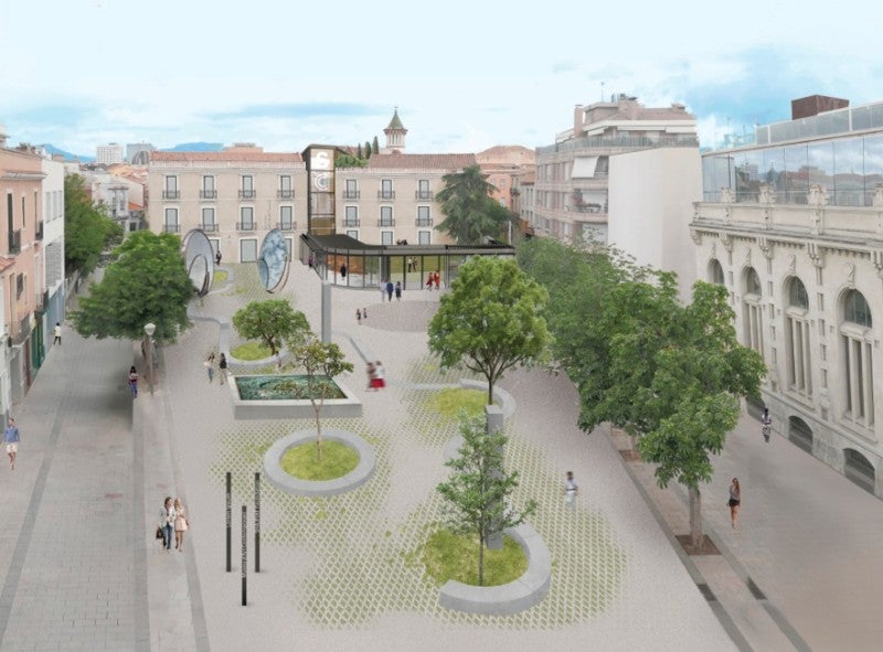La futura plaça del Gas, de dia, segons l'avantprojecte presentat. Font: Ajuntament i Fundació BS.