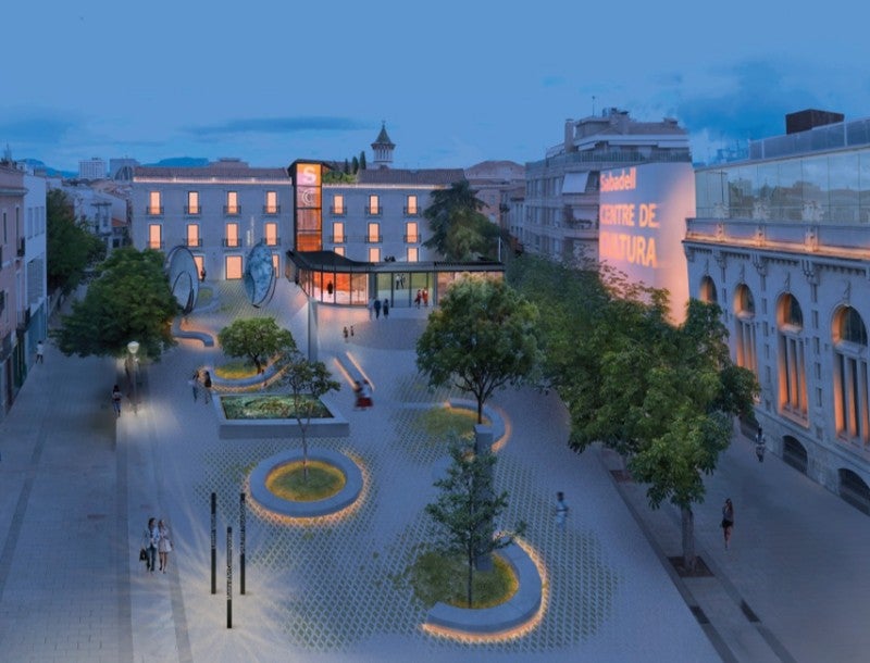 La futura plaça del Gas, de nit, segons l'avantprojecte presentat. Font: Ajuntament i Fundació BS.