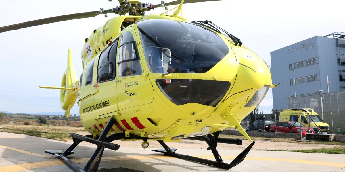 Un helicòpter del SEM a l'heliport del Parc Taulí, el 2 de febrer de 2024. Autor: ACN.