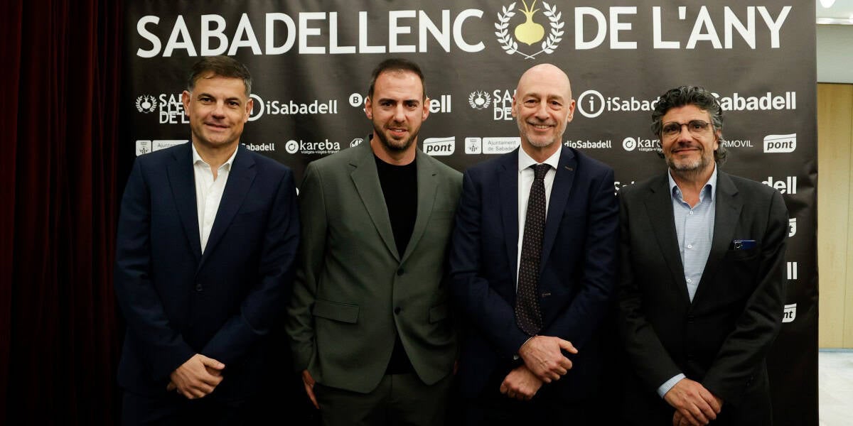Representants del Banc Sabadell, amb el director d'iSabadell, Jordi de Arriba. Autor: D. Jiménez.