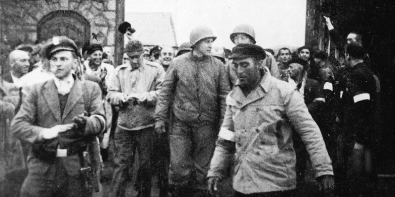 El sabadellenc Eduard Garrigós, el dia de l'alliberament de Mauthausen. Foto: Francesc Boix. Fons Ricard Simó. Font: MHS