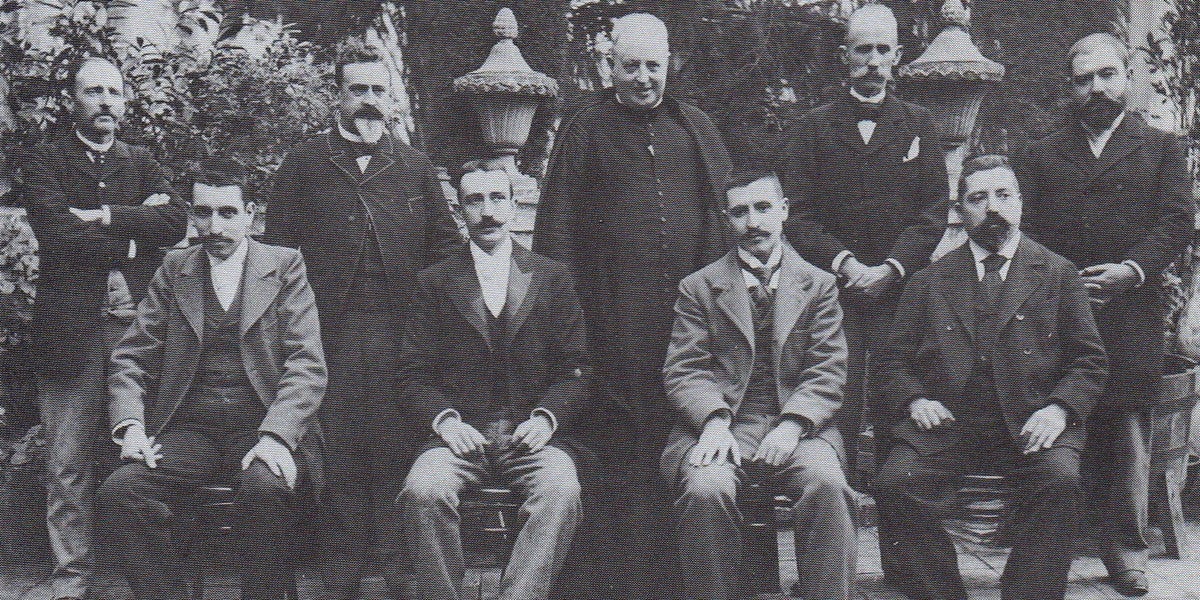 Junta de l'Acadèmia Catòlica (1895-1897) amb Fèlix Sardà i Salvany al centre.
