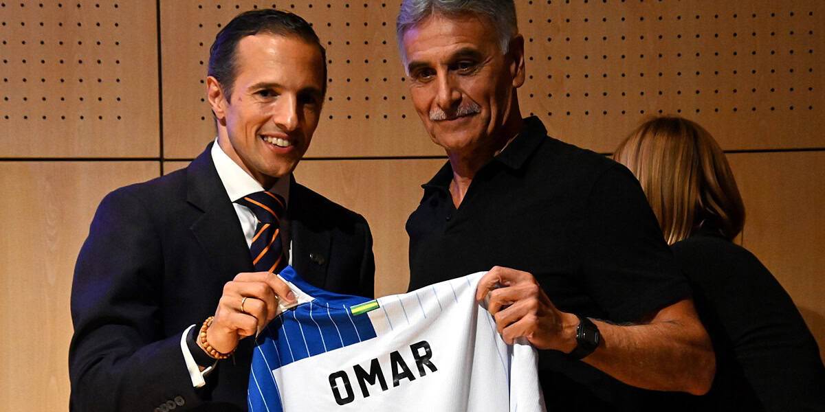 Pau Morilla-Giner i Omar Sánchez, en l'acte pels 125 anys del CE Sabadell, fa un temps. Autor: @CESabadell via X.