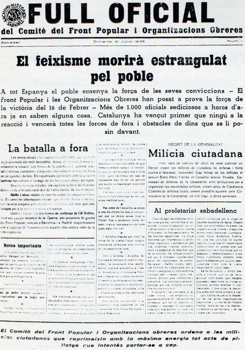 Primer número del Full Oficial (21 juliol de 1936)