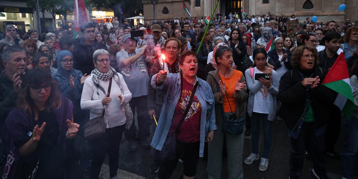 Un moment de la manifestació després de la detenció de la Flotilla de Gaza i en solidaritat amb Palestina. Autor: D.Jiménez.