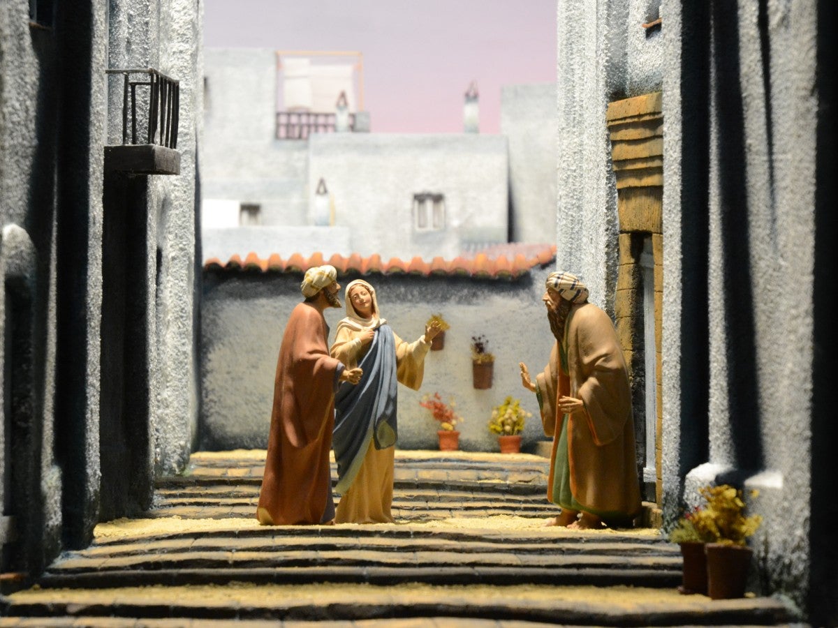 'Buscant posada'. Diorama inspirat en el poble de Vejer de la Frontera. Pessebre de Ramon Gòdia Perelló i Ramon Gòdia Casablanca amb figures de germans Castells. Foto: Jordi M.