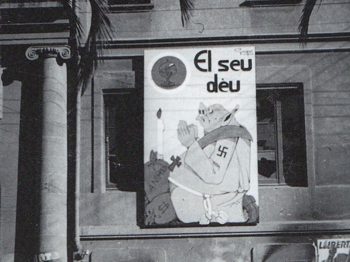 Cartell de Grapa al façana de l'església dels Pares Missioners. Desembre 1936. Antoni Martí/FBC