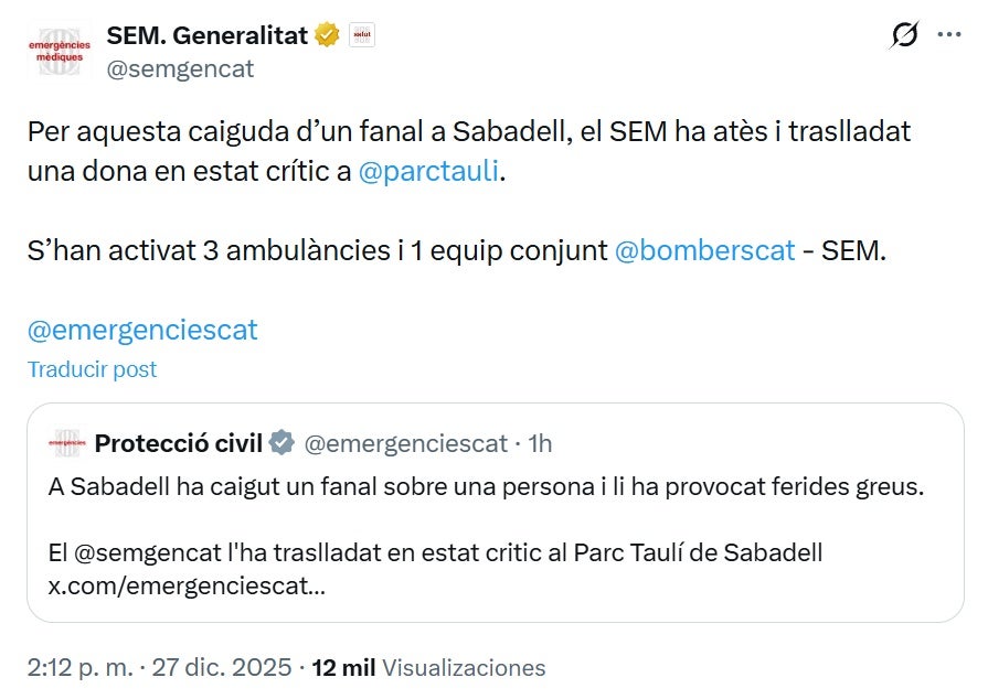 Captura del missatge de Protecció Civil a X. 