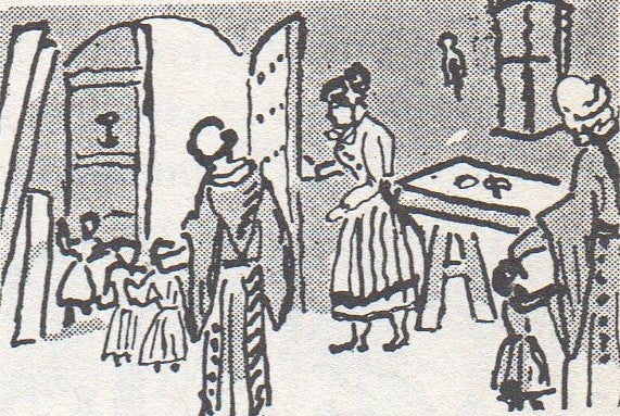 Dibuix a la ploma de Marian Burguès sobre els frares caputxins.