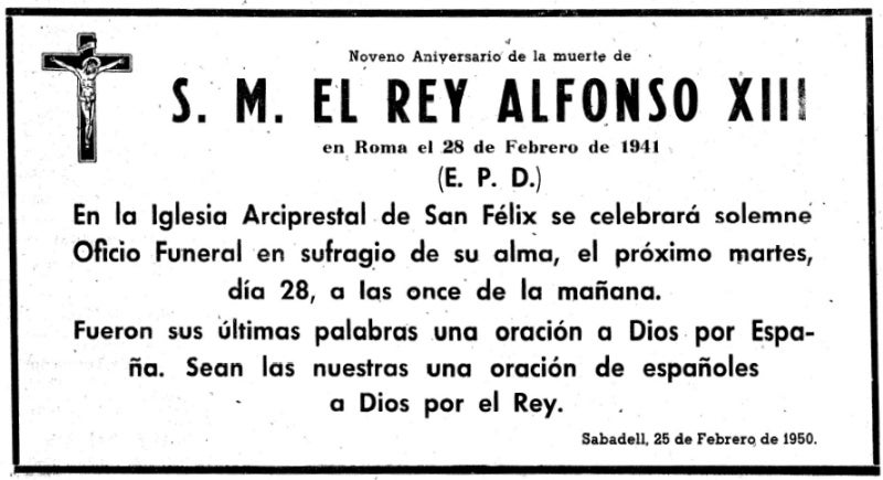 Esquela publicada al diari 'Sabadell', l'any 1950.