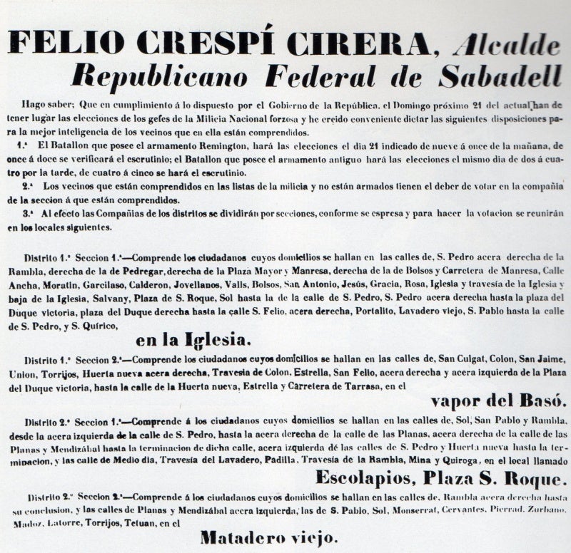 Ban signant per Crespi convocant eleccions als Voluntaris de la República (1873)