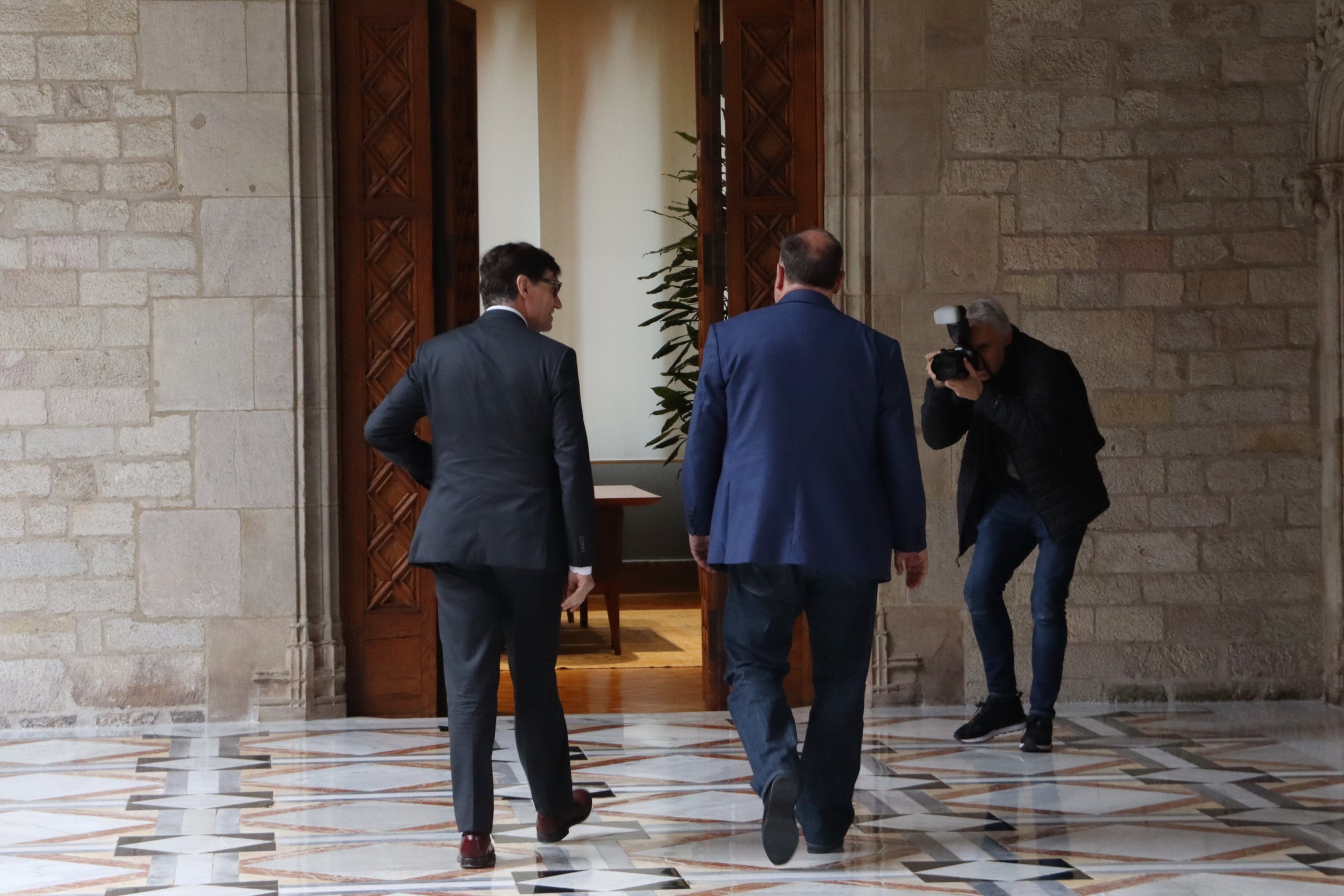Salvador Illa i Oriol Junqueras, al Palau de la Generalitat. Autor: ACN.