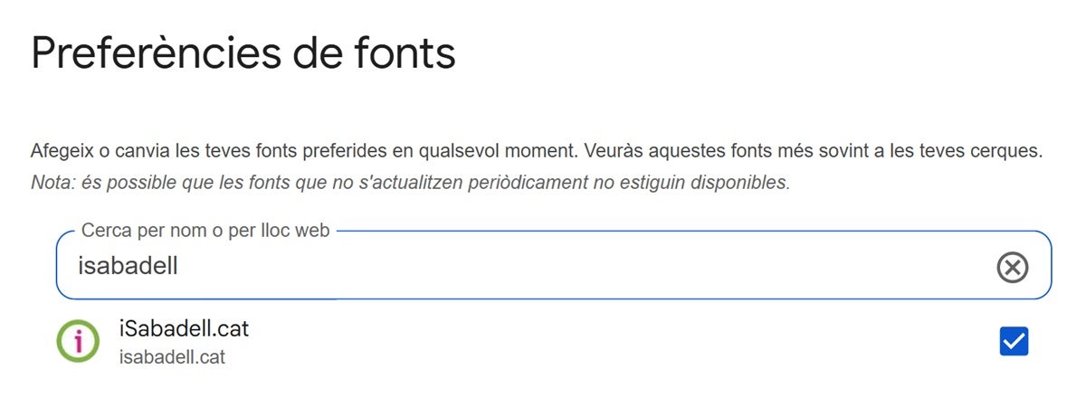 Selecciona iSabadell a les fonts preferides de Google