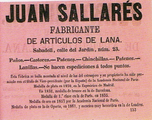 Anunci de l'empresa de Sallarès i Marra publicat a El indicador de España y sus posesiones ultramarinas. Año Económico 1864-1865