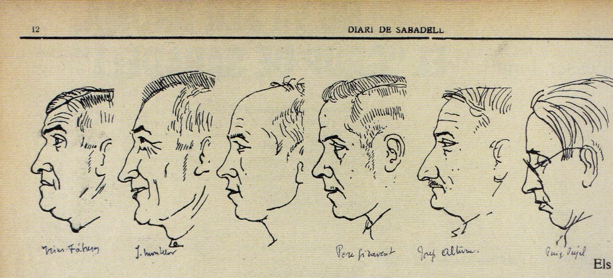Caricatura de Vila Arrufat al Diari de Sabadell, Josep Altura el cinquè per la dreta.