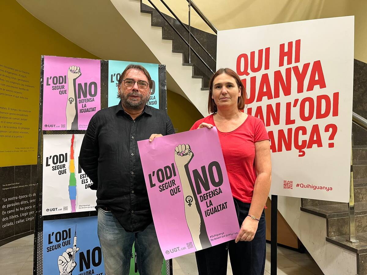 Camil Ros, secretari general de la UGT a Catalunya, i Ester Espigares, secretària general d'UGT al Vallès Occidental. Autor: Jordi M.