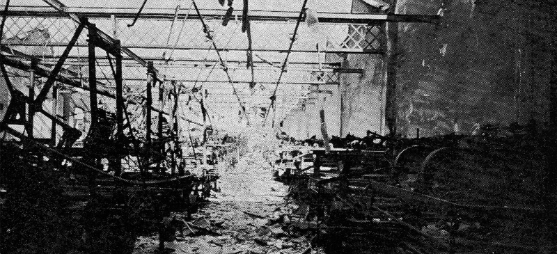 Fàbrica de filatura i teixits de Manuell Gorina Ramírez destruïda per les tropes de Líster durant la retirada.
