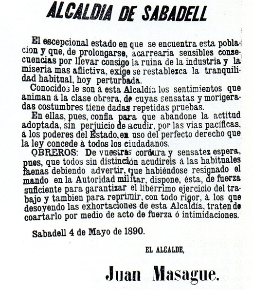 Ban de l'alcalde de Sabadell informant de la proclamació de l'estat de guerra