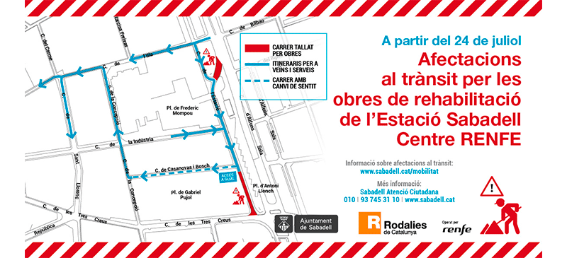 Foto portada: canvis en la mobilitat pel tancament de l'estació de Sabadell Centre.