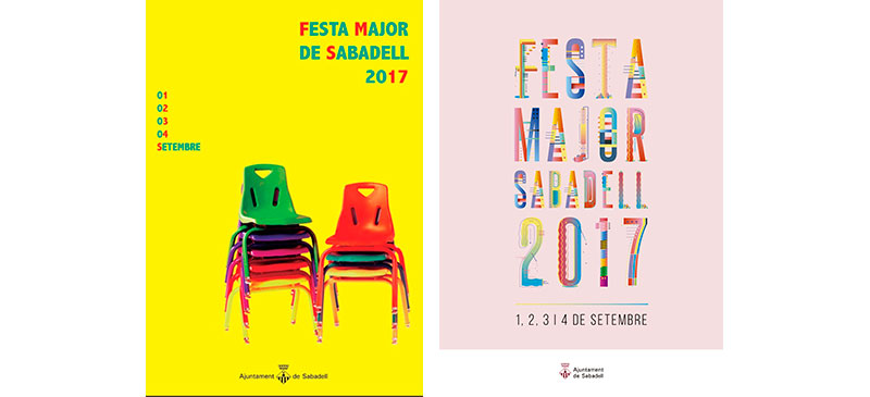 Foto portada: a l'esquerra, el cartell que ha estat retirat. A la dreta, el cartell que il·lustrarà el programa de la Festa Major.