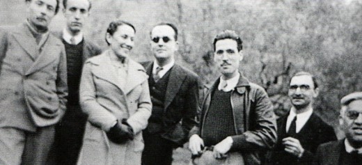 Professors de l'Institut M.B. Cossio. De dreta a esquerra, Carreras, Crufasont, Puigvert, Morales, Casals, Font i Brull (febrer, 1937). AHS 