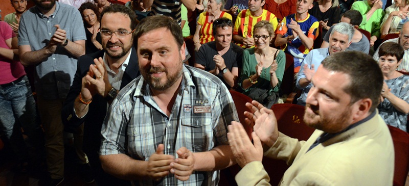 Oriol Junqueras, a Sabadell , l'any 2015, amb Juli Fernàndez i el llavors diputat Marc Sanglas. Autor: David B.
