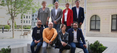 Caps de llista a Sabadell. D'esquerra a dreta: Juli Fernàndez (ERC), Marta Farrés (PSC), Joan Berlanga (Sabadell en Comú), Maties Serracant (Crida), Esteban Gesa (PP), Lourdes Ciuró (JxS), Adrián Hernández (Cs) i Marisol Martínez (100% Sabade