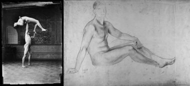 Foto portada: dues imatges amb homes nus presents a la mostra.