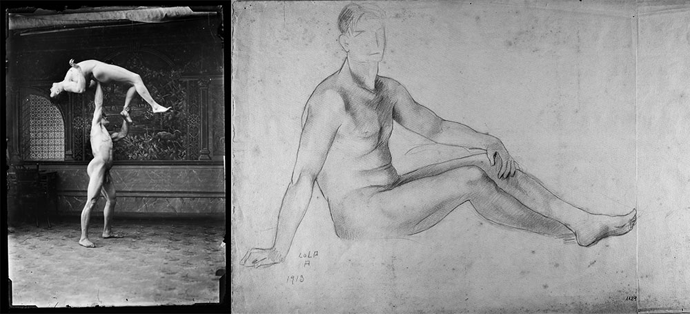 Foto portada: dues imatges amb homes nus presents a la mostra.