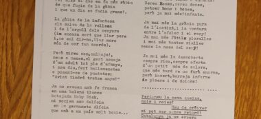 El poema desconegut fins ara del dramaturg, narrador i periodista Joan Oliver, que un exprofessor de Nou Barris li ha fet arribar a Roc Casagran (vertical).