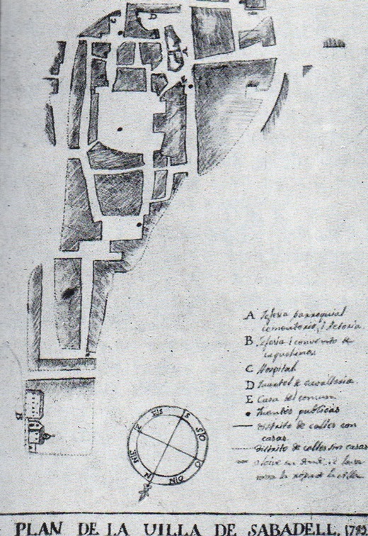 Plànol de Sabadell elaborat per Bosch i Cardellach el 1792
