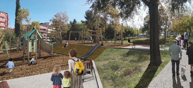 Foto portada: simulació del parc infantil de l'entorn de l'escola Pau Casals. Autor: Ajuntament.