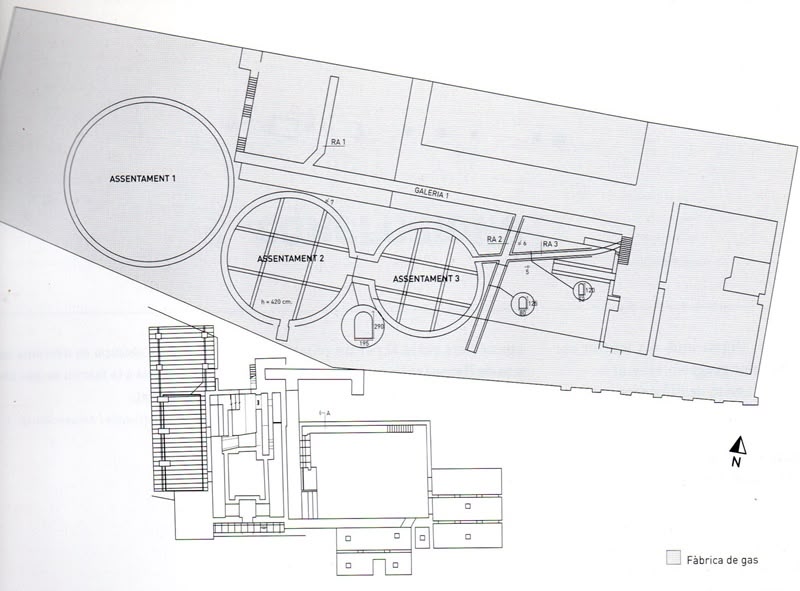 Plànol de la fàbrica de gas Prats i Benessat. Dibuix de Ramon Gumà (2001)