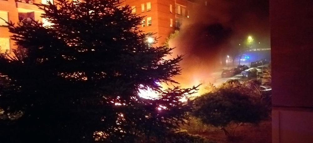 Incendi de contenidors al carrer de Parma, a la Concòrdia. Autor: cedida. 