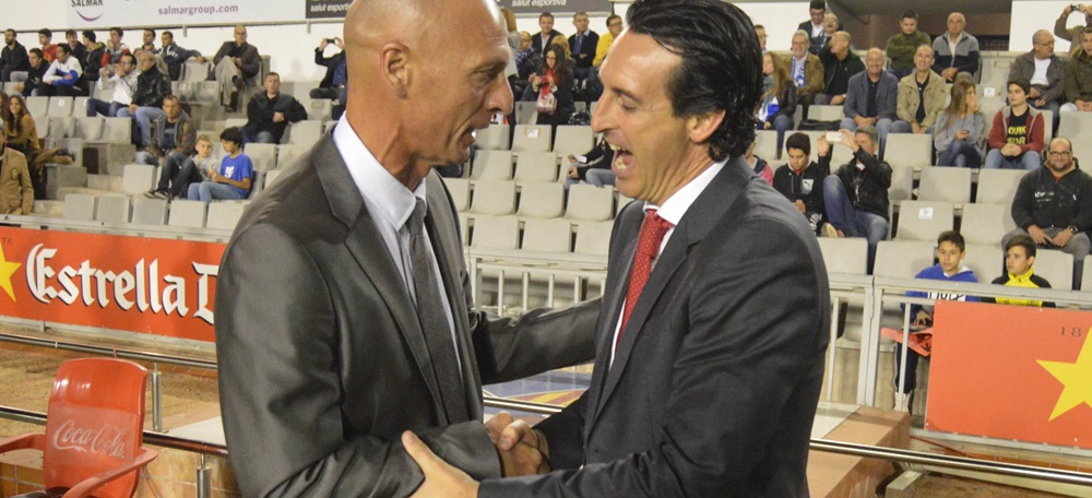 L'entrenador del CE Sabadell i el del Sevilla, Unai Emery, en el partit de Copa del Rei de l'any 2014. Autor: R.Benet.