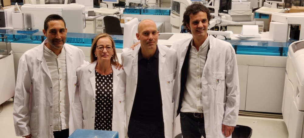 Gerard Escoda, Nuria Bustio, Gabri Garcia i Bruno Batlle a Laboratoris Cerba. Autor: J.Sánchez